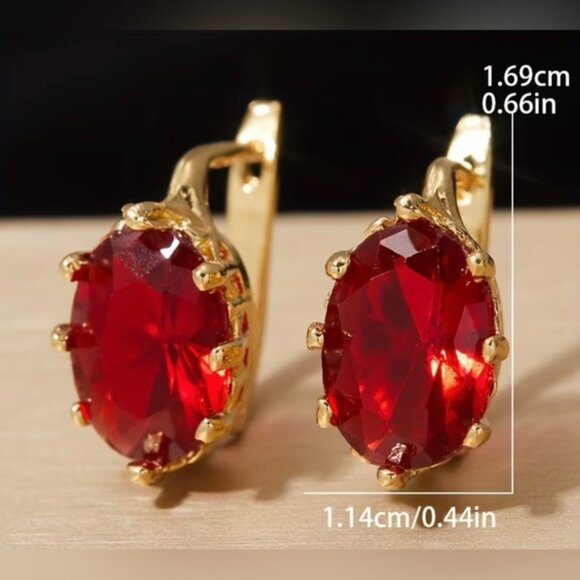 Elegant Gold and Red Gemstone Earrings - Picture 5 of 5